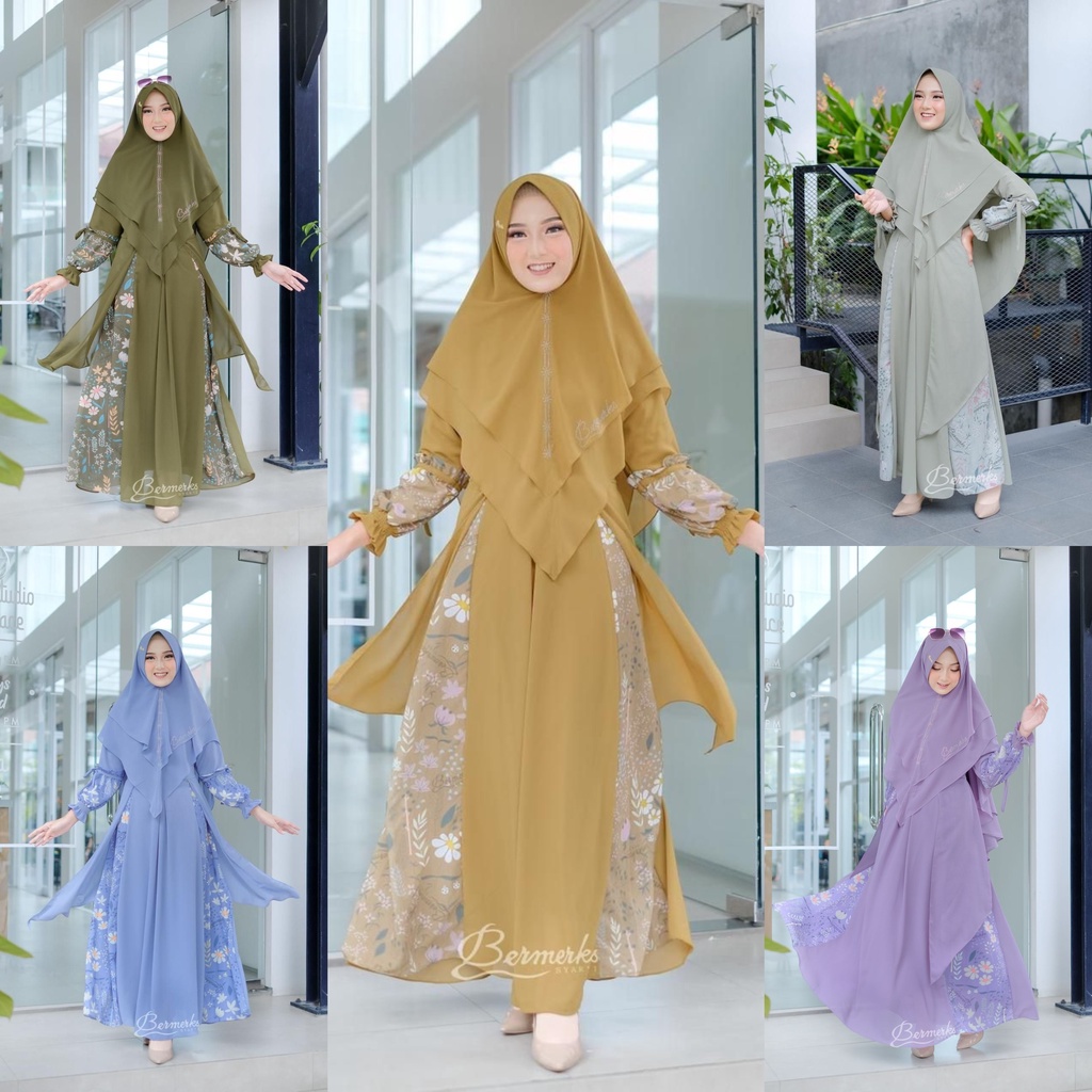 Gamis ceruty babydoll KIRANA KAMILAH ori bermerks set Segiempat Motif Adinda Felisa terbaru bunga printing