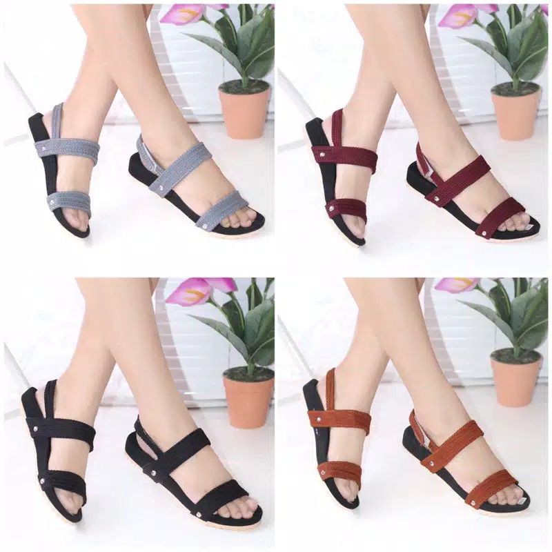 Jual Sepatu Sandal Wanita Tali Rajut Teplek Simple Murah Casual Santai