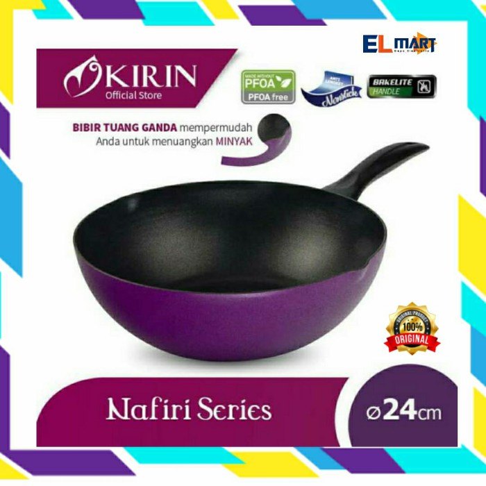 Kirin Panci Wajan Teflon Anti Lengket Deep Wok Pan 24cm Nafiri Frypan