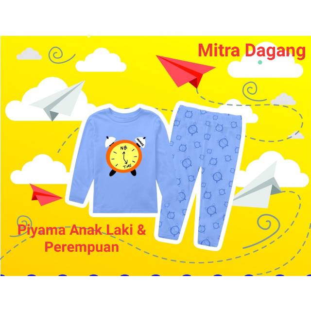 Baju Setelan Anak / Piyama Anak Lucu Motif Jam Dinding