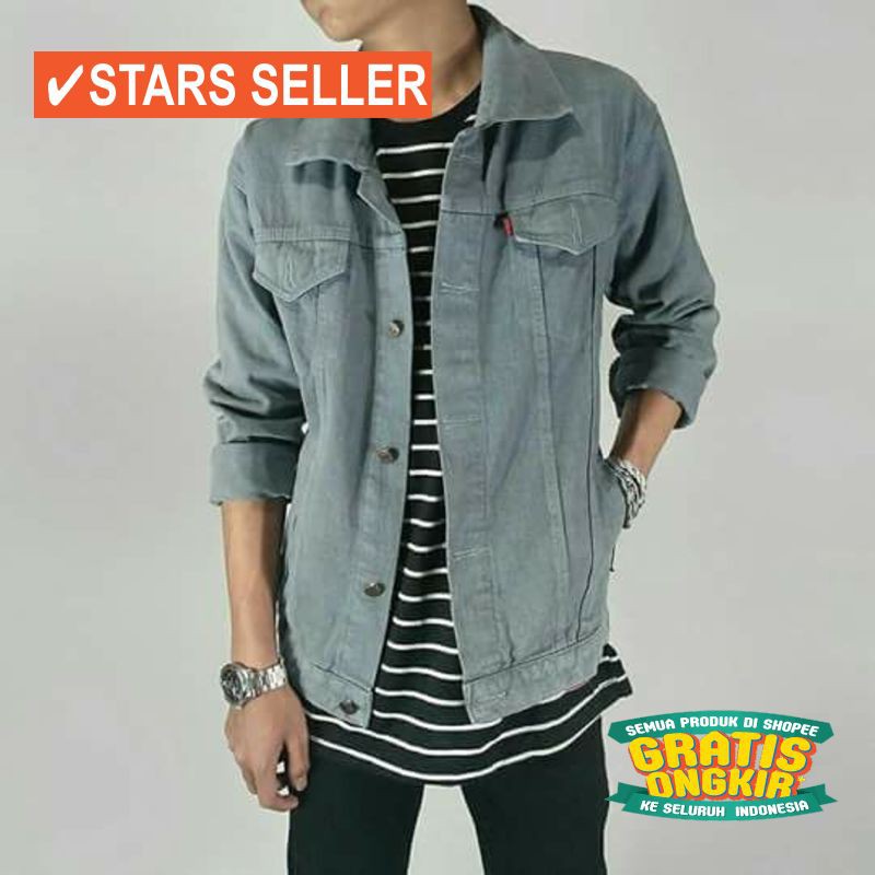 JAKET TERLARIS PRIA REMAJA TEBAL BOLAK BALIK / Jaket Jeans Levis Cowok Warna Hijau Maroon Sandwash