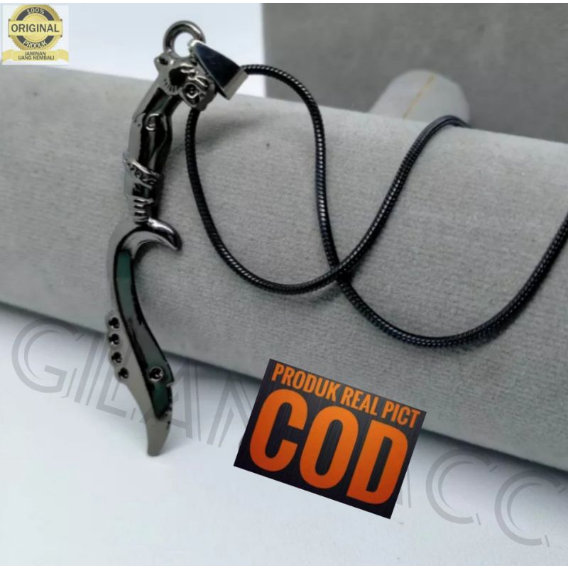 Kalung Pria Keren Terbaru Titanium Rantai Bulat Model Belut Bandul Kujang