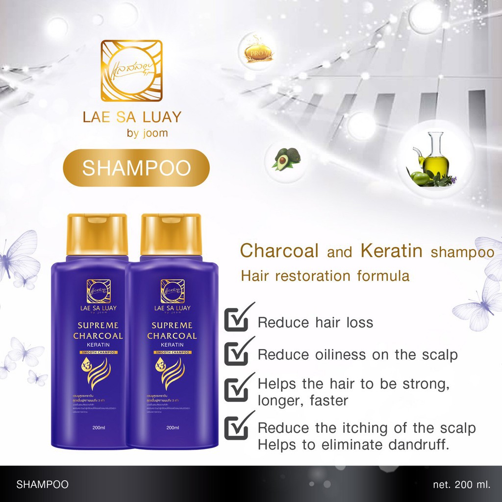 BPOM Lae Sa Luay Supreme Charcoal Smooth Shampoo / Keratin Shampoo / Shampo Kondisioner 200ml-1