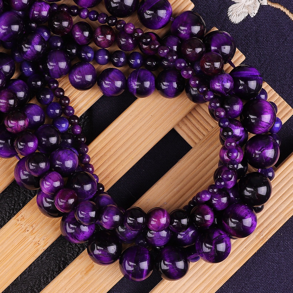 32-89 pcs Natural Purple Tiger Eye 4/6/8/10/12 MM Dipilih Batu Alam Bulat Beads Untuk Membuat Perhiasan Massal 38 CM/Strand