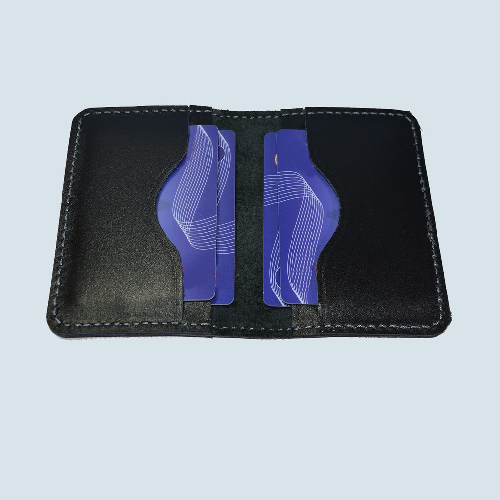 dompet kartu model lipat kulit asli - card wallet - slim wallet hitam NC032