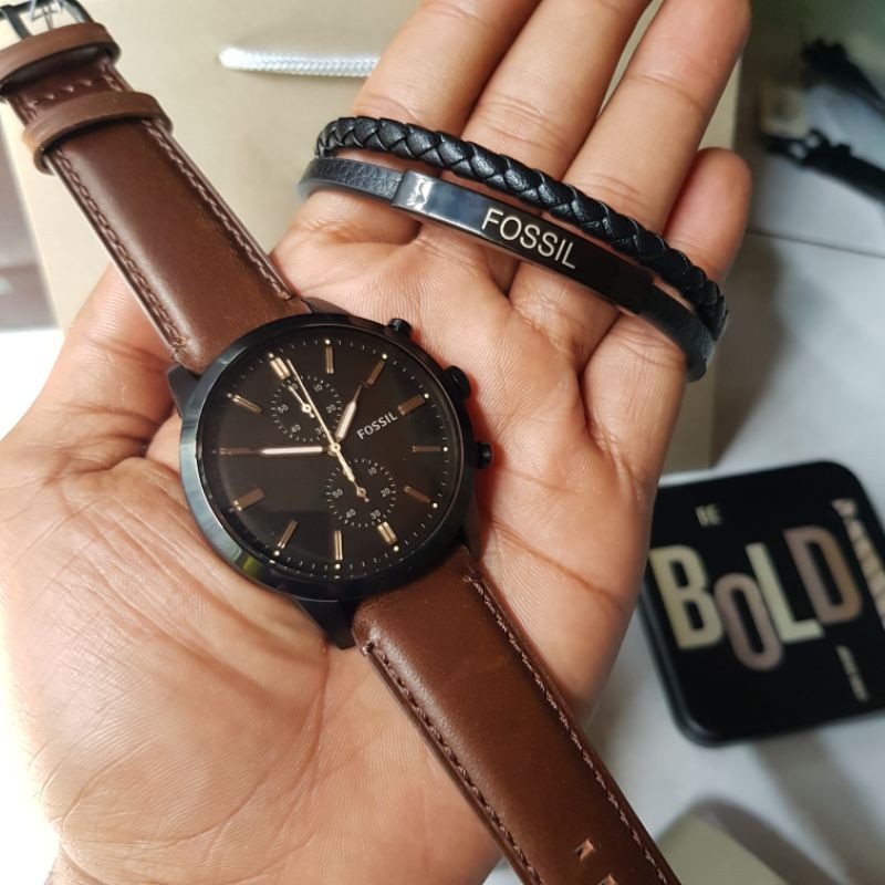 Jam Tangan Pria FOSS IL FS5437 Original Paket Gelang Kulit