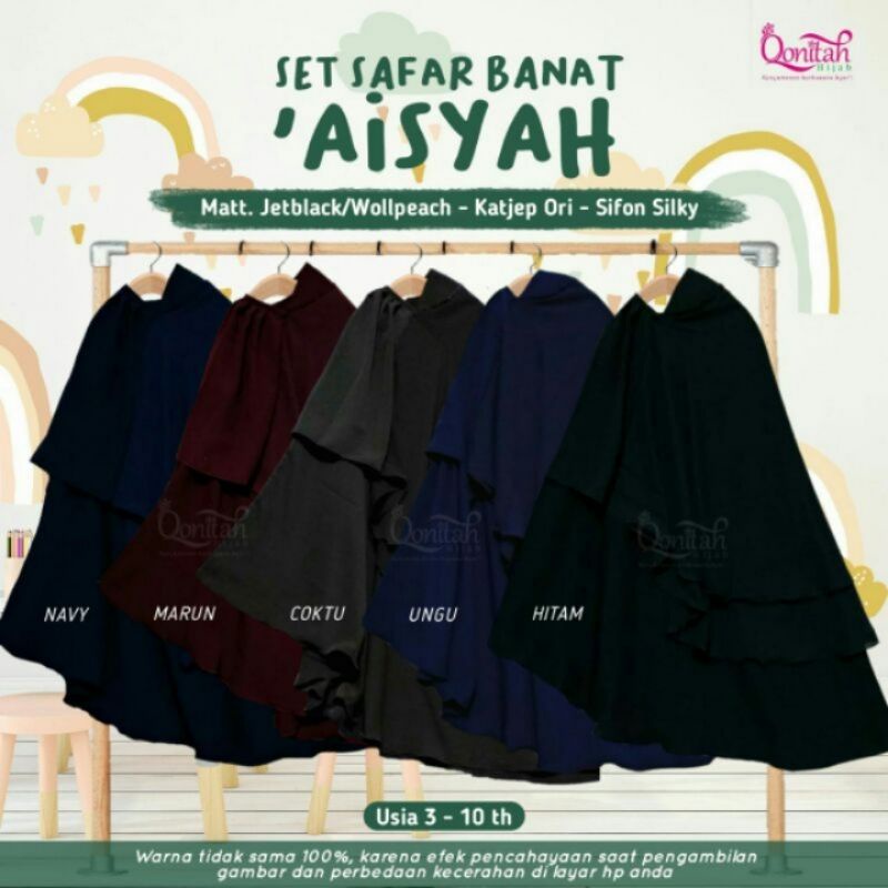 Jilbab Safar Anak bahan jetblack/wolfish Purdah sifon silky by Qonitah Hijab