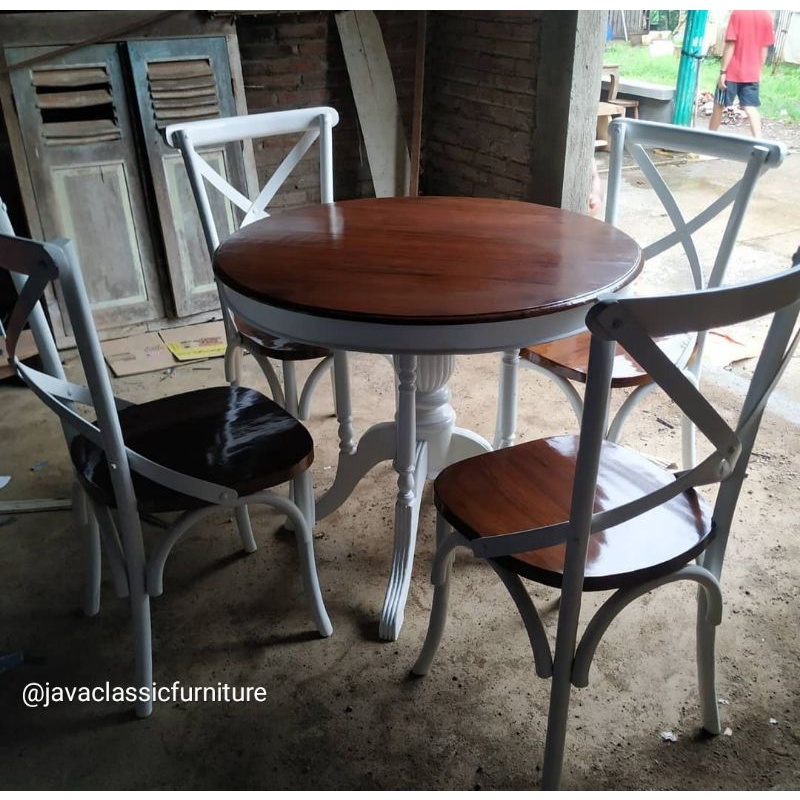 KURSI MAKAN SILANG,KURSI TIFANY SILANG MEJA BULAT 1SET-3