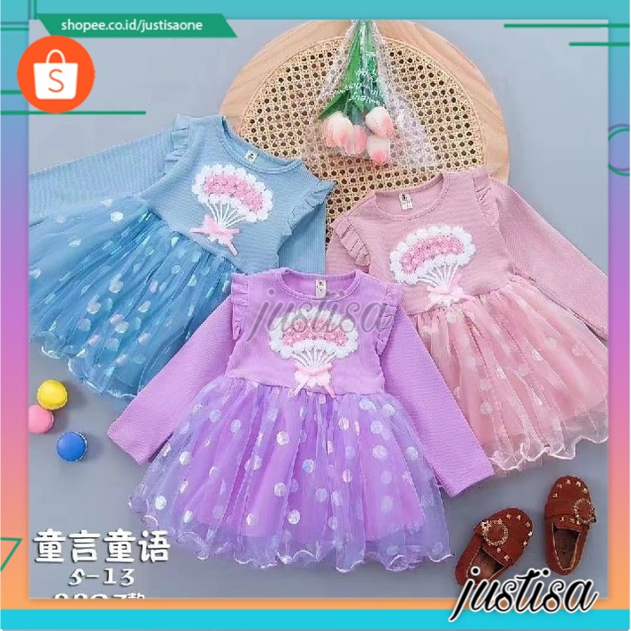 Promo !! Dress anak perempuan import / Dress fan flower blink polka Ukuran 4 Bulan - 2 Tahun / Dress anak lucu