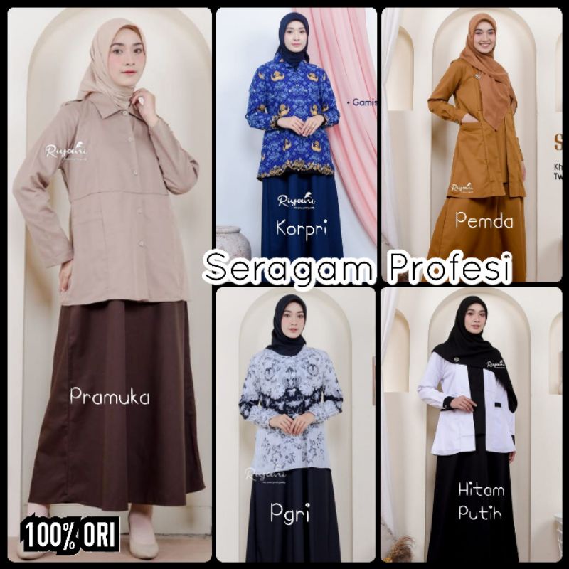 Seragam Pns Wanita Gamis Pemda Korpri Pgri Pramuka Hitam Putih Original by Riyani