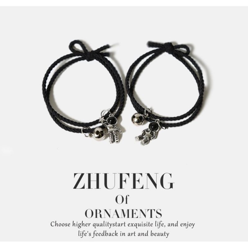 FerenHongXia 2Pcs / 1Pasang Gelang Tangan Kerincing Liontin Hitam Untuk Pasangan Pria dan Wanita Couple sepasang