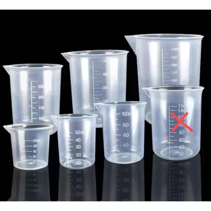 Gelas Ukur Lab Takar Beaker Plastik Measuring Cup Garis Takaran Lab 25ml 50ml 100ml 250ml 500ml 1000ml