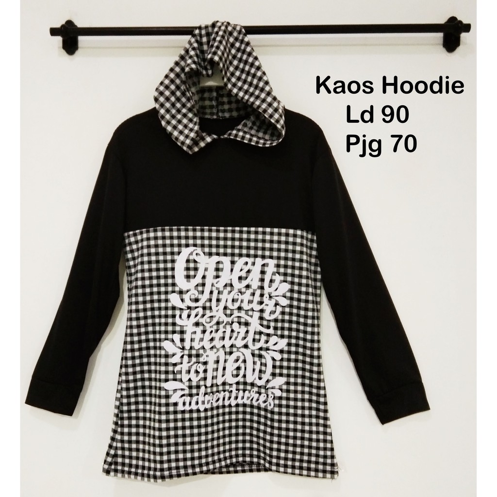 Kaos hoodie Kotak | sweater topi | ukuran L