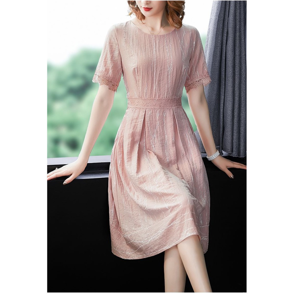 [baju wanita korea]  Party Midi Mini Dress Gaun Pesta Wanita Korea Import Pink