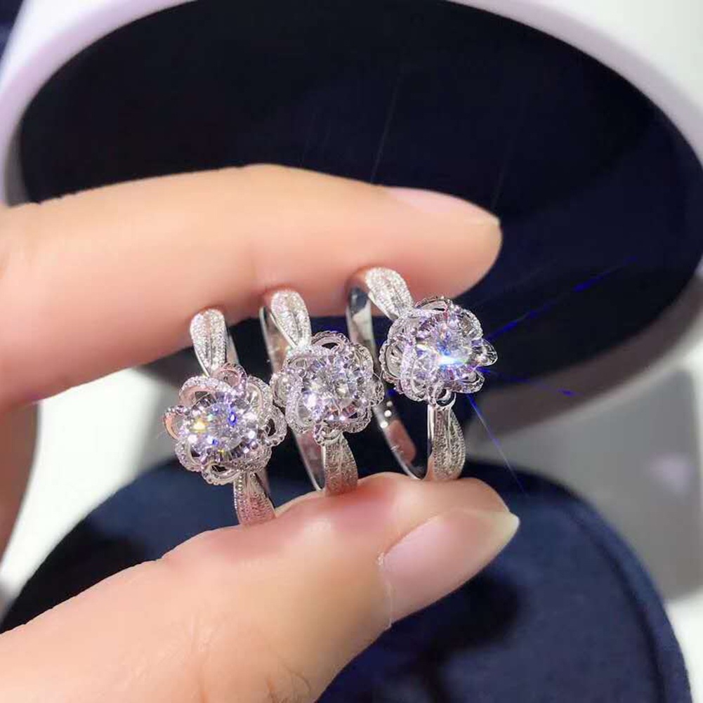 Hu Hu Hu Hu Hu Alat Bantu Pasang Kacamata♡ Cincin Pernikahanpertunangan Desain Bunga Hollow Hias Cubic Zirconia Untuk Wanita
