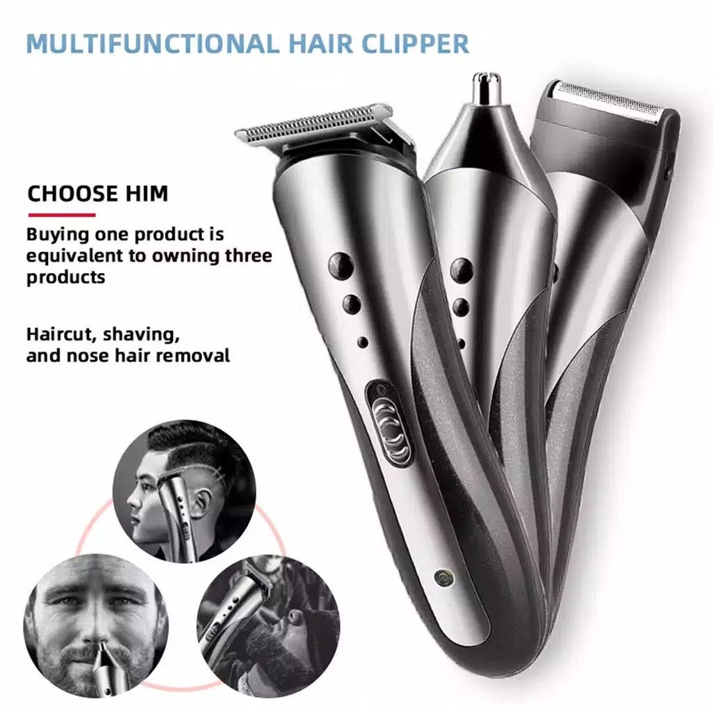 BEAUTY JAYA - COD - KEMEI KM 1419 / km 1407 3 in 1 Hair Clipper Rechargeable - Alat Cukur Rambut Elektrik Kumis JengBulu Hidung