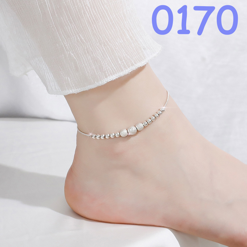 Gelang Kaki Model Rantai Warna Silver Aksen Manik-Manik Untuk Wanita