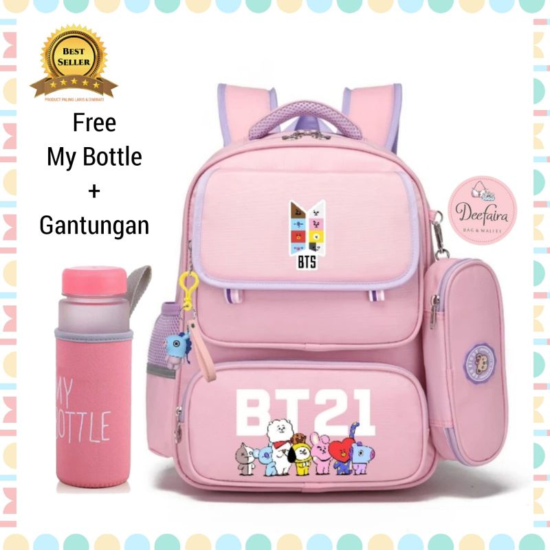 Tas Backapck Anak Ransel Sekolah Wanita Free Gantungan dan My Bottle Keren