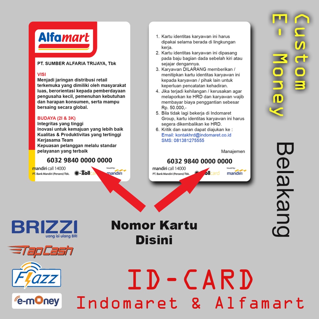 Id Card / Idcard Indomaret Alfamart bisa e-money Brizzi Tapcash Flazz