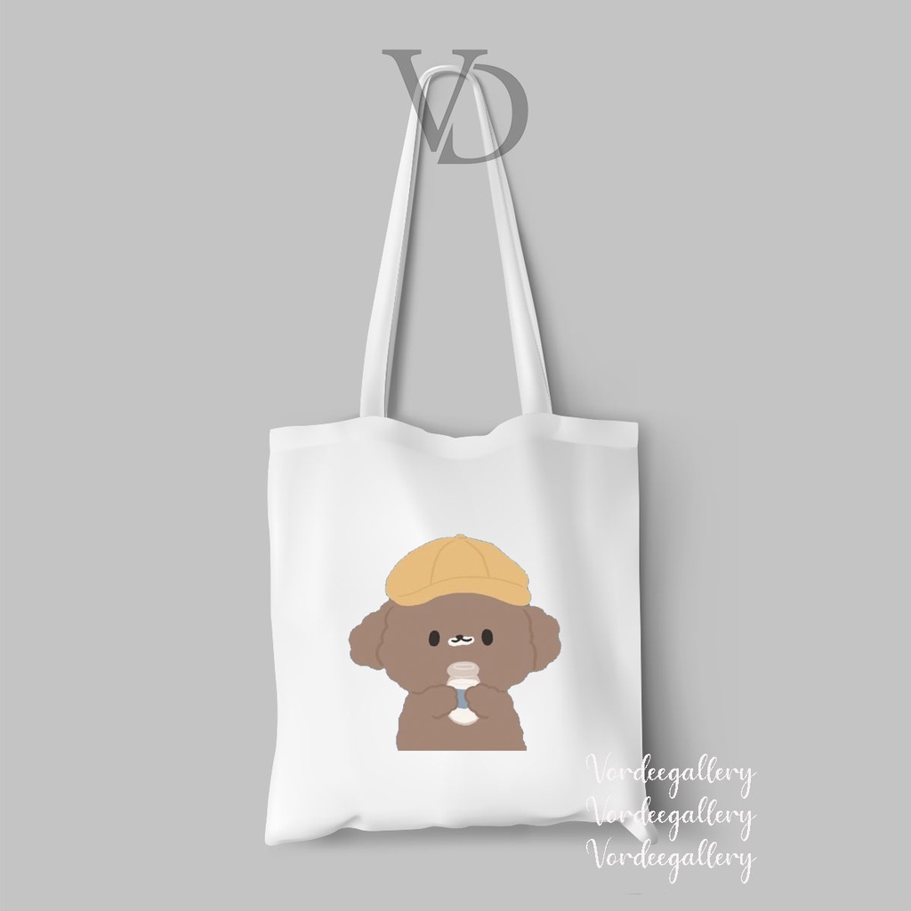 tote bag kanvas gambar puppy cute / tas korea lucu gambar anjing