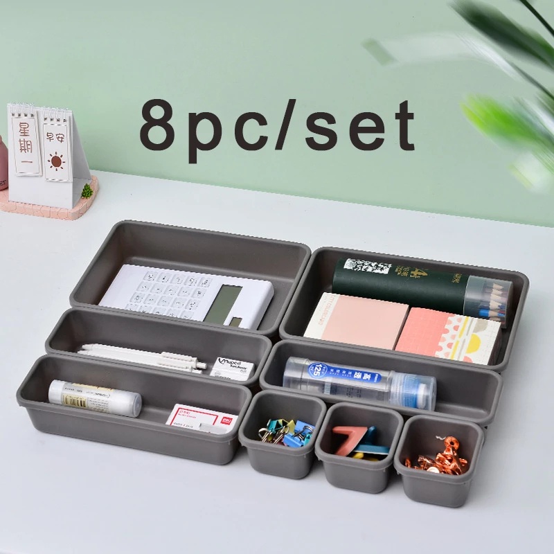 8Pcs/set Desktop Cosmetic Storage Drawer Box / Dinnerware Divider Organizer /Jewelry Container Desktop Sundries Storage Box