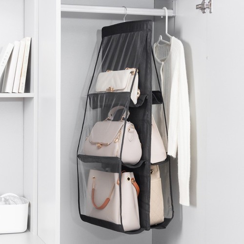 Rak Tas 6 Sekat Gantungan Tempat Penyimpanan Serbaguna Hanging Bag Organizer 6 Pocket Susun Anti Debu Storage Mika Transparant