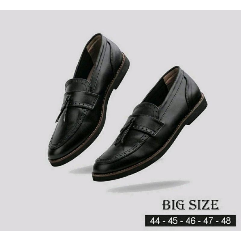 Original, Sepatu Oxford Big Size 44 45 46 47 48 / Slip On Oversize Cowok Ngantor Ukuran Besar Big JUMBO Kulit Hitam, 46