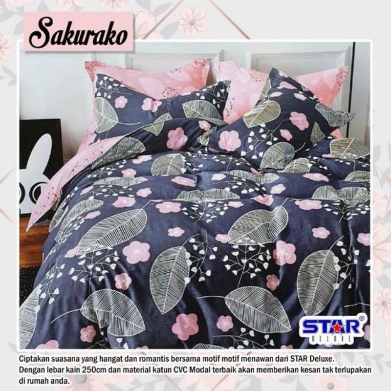 Sprei katun lokal premium murah/ sprei adem/ sprei homemade motif bunga sakura motif daun biru