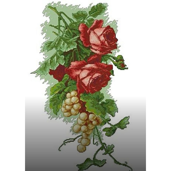 kristik pola kain 14ct joy sunday gambar mawar dan anggur