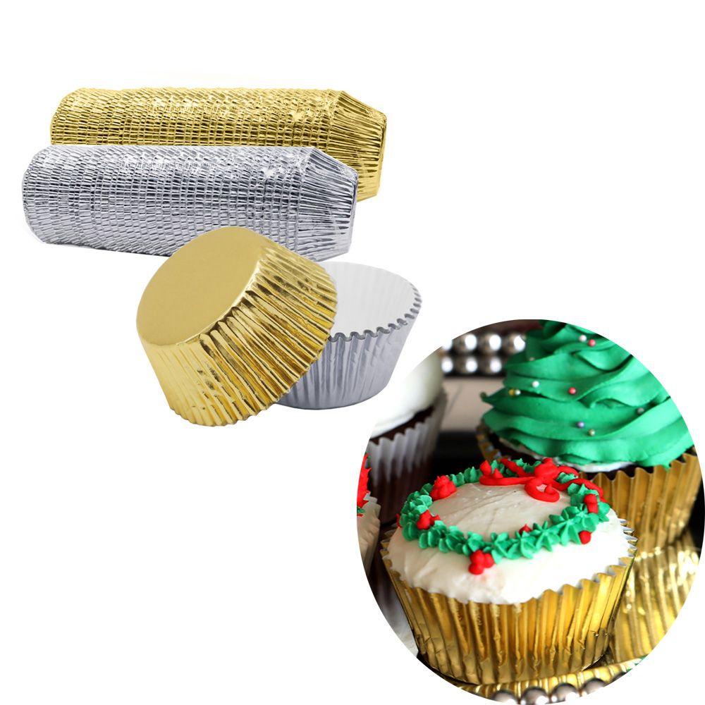 Nanas 100 Pcs Aluminium Foil Cake Cup Bakery Alat Dekorasi Kue Alat Aksesari Dapur Perlengkapan Pesta Wrapper Kertas