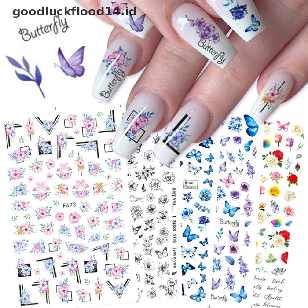 [OOID] Holographic Butterflies Nails Art Manicure Stickers Flowers Nail Decoration ID