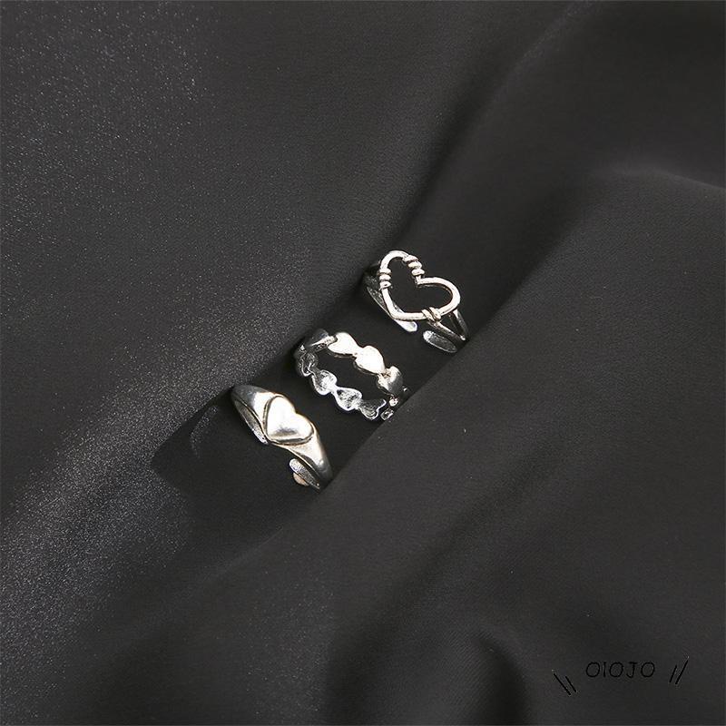 【COD】3pcs / Set Cincin Model Terbuka Bahan Metal Desain Hati Gaya Retro / Simple Kreatif Untuk Wanita