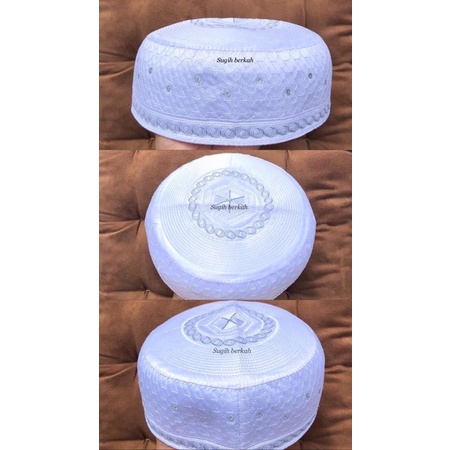 Peci madinah, songkok madinah, kopiah madinah, peci haji songkok haji kopiah haji wrna putih motif