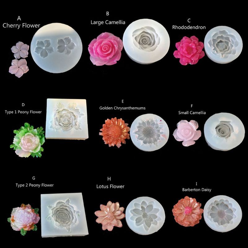 Cetakan Resin Bentuk Bunga Camellia Peony Daisy Lotus Bahan Silikon Untuk Membuat Perhiasan