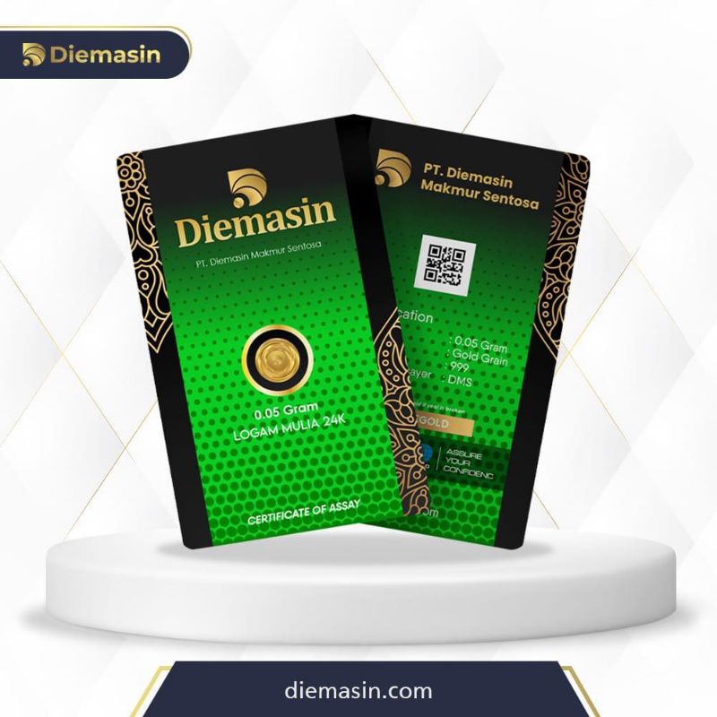 Diemasin Logam Mulia Emas Asli 24 Karat 0.01, 0.02, 0.05 Gram Bersertifikat