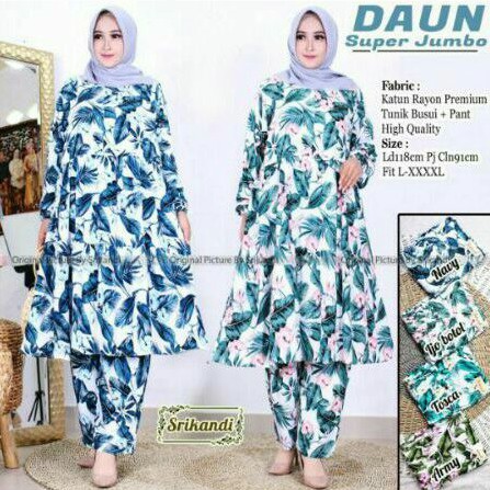 Baju Setelan // Setelan Daun Super Jumbo By Srikandi // Setelan Bahan Katun Rayon Premium