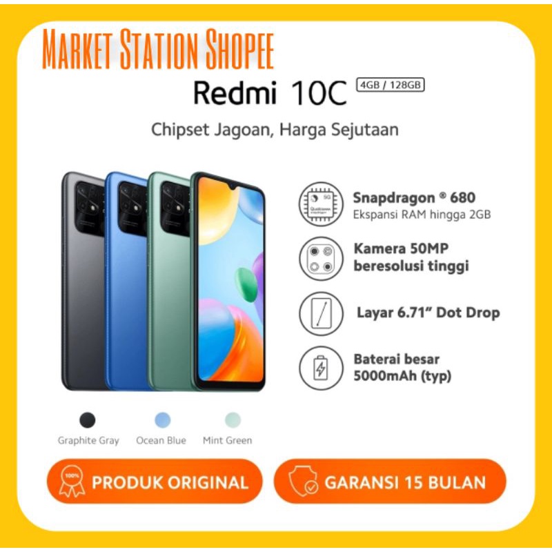 Xiaomi Redmi 10C 4/128 GB - Garansi Resmi Xiaomi Indonesia