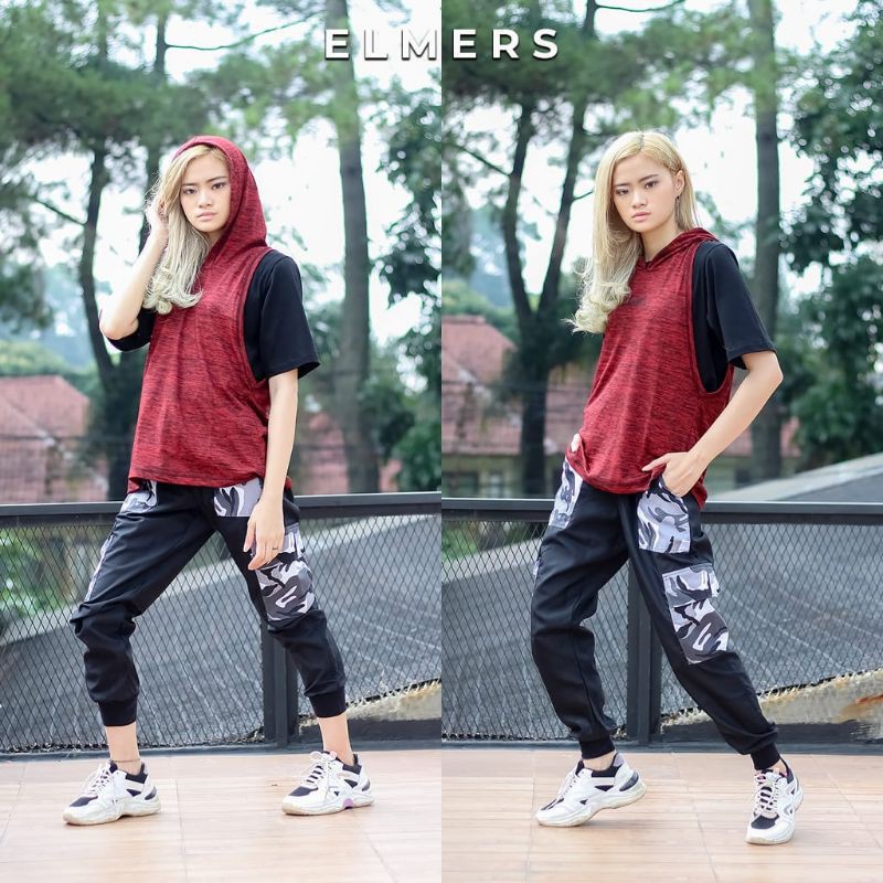 MW - SETELAN SPORTY HOODIE CAMO ARMY