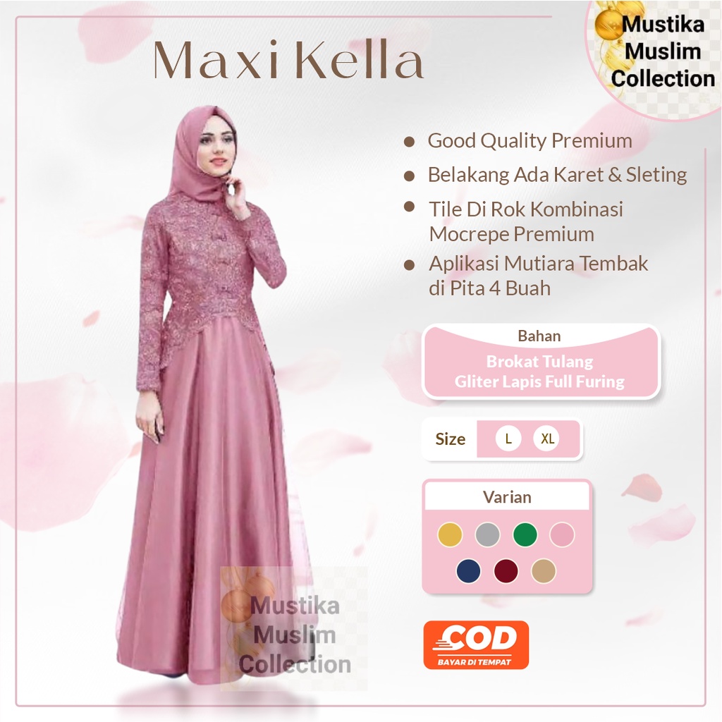 Promo☑️Pakaian Gamis Wanita/Maxi Kaella(2 Ukuran L &amp; XL) Gamis Wanita  Brokat/Dress Muslim Wanita/Good Quality