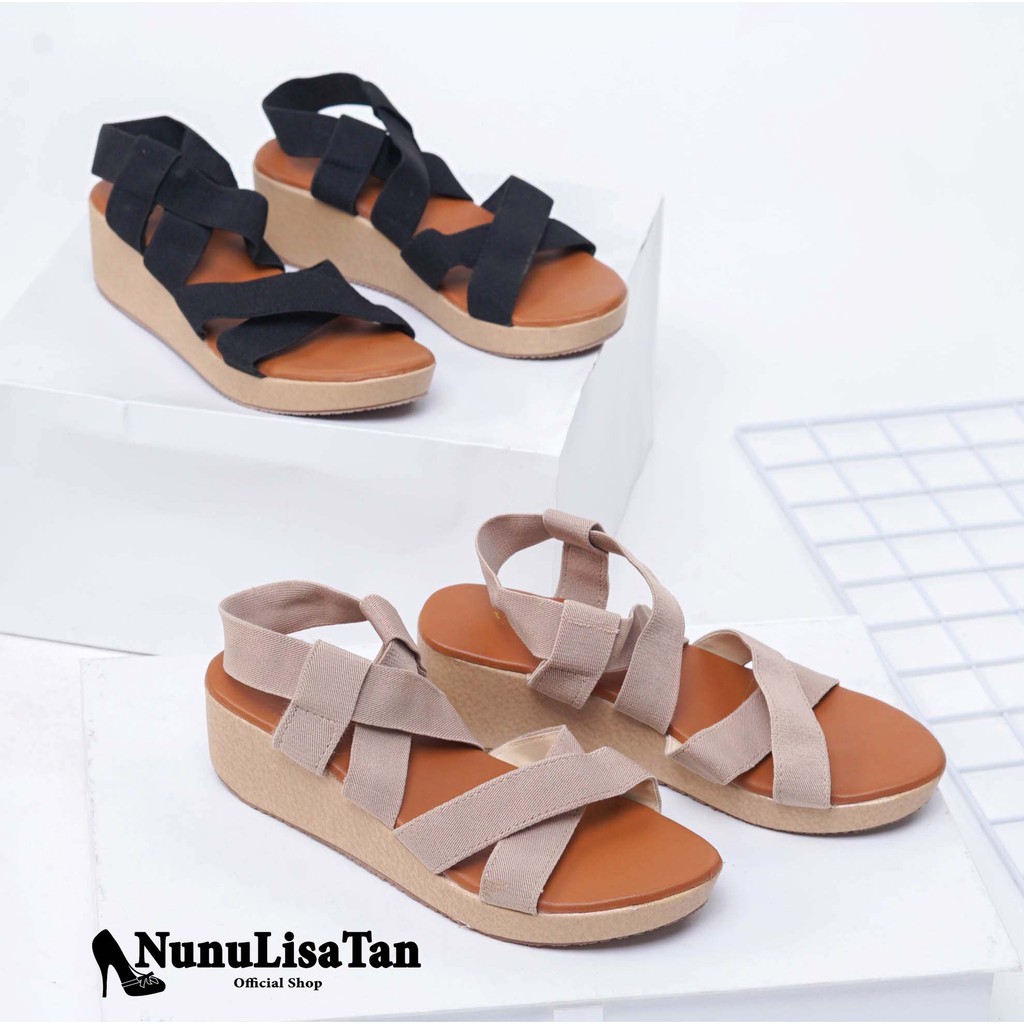 NLT Shoes Wedges Terbaru Wanita KARET PENDEK