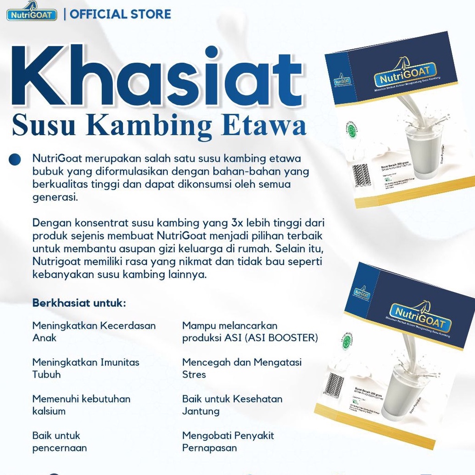 NUTRIGOAT Susu Kambing Etawa/ Susu Etawa/ Susu Bubuk Kambing Etawa 6 Box @ 200 Gr