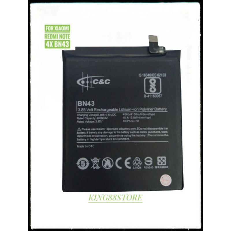 BATTERY BATTERAI BATRE ORIGINAL 100% MERK C&amp;C FOR XIAOMI REDMI NOTE 4 X BN43