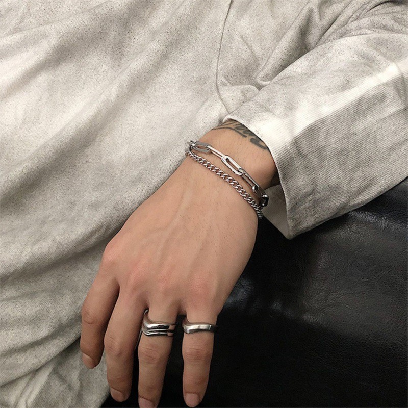 Gelang Bahan Titanium Steel Model Double Layer Gaya Korea Untuk Pria Dan Wanita