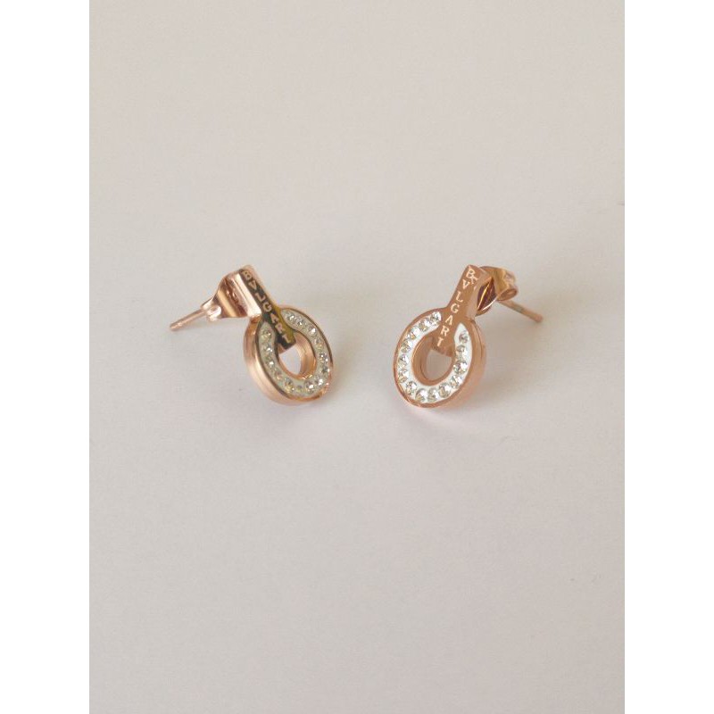 Anting Tusuk Permata Titanium Bulat Warna Rosegold anting import