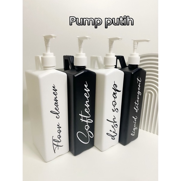 jerigen PUMP 1liter stiker HITAM PUTIH . aesthetic tempat detergent liquid refill isi ulang sabun laundry room estetik