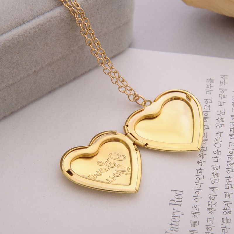 Glitter Customized Heart-Shape I Love You Engraved Locket Necklace DIY Photo Box Jewelry