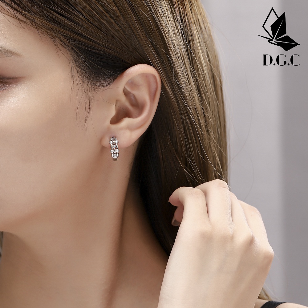 ✅✨COD Anting Wanita Titanium Cabang Bunga Daun Bentuk Silver Hoop Earrings Fashion Aksesoris Premium D610