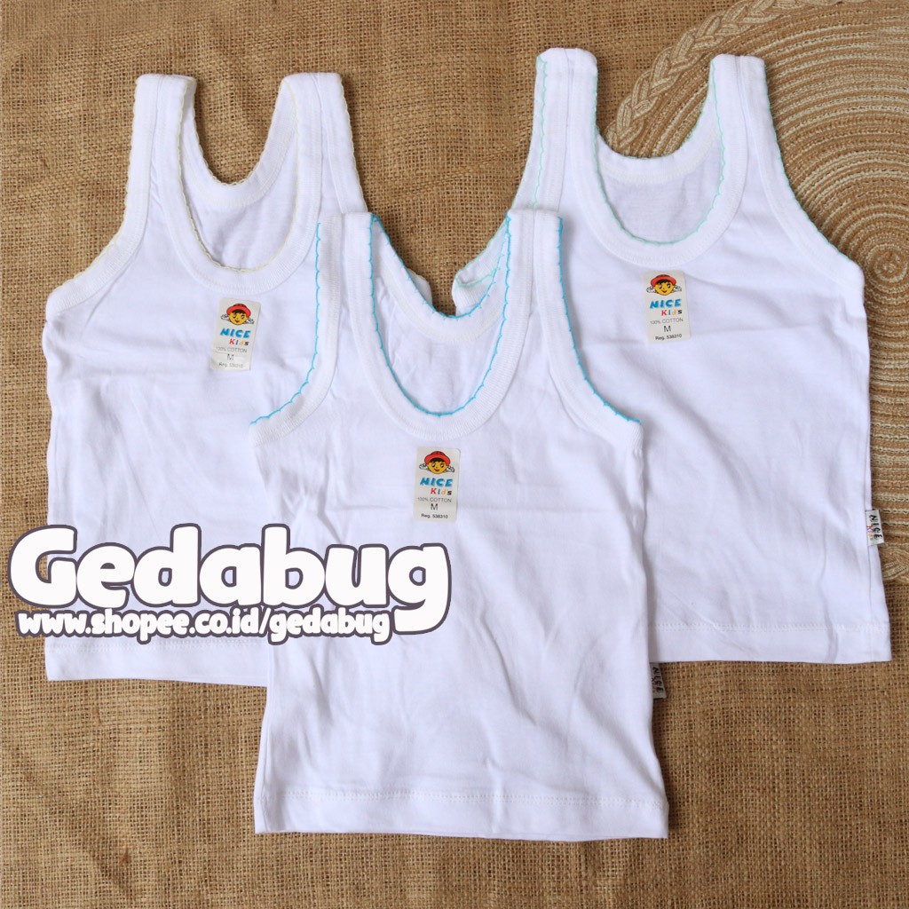 6 Pcs - Singlet Anak NICE Kids | Kaos dalem Polos warna dasar Putih | Gedabug