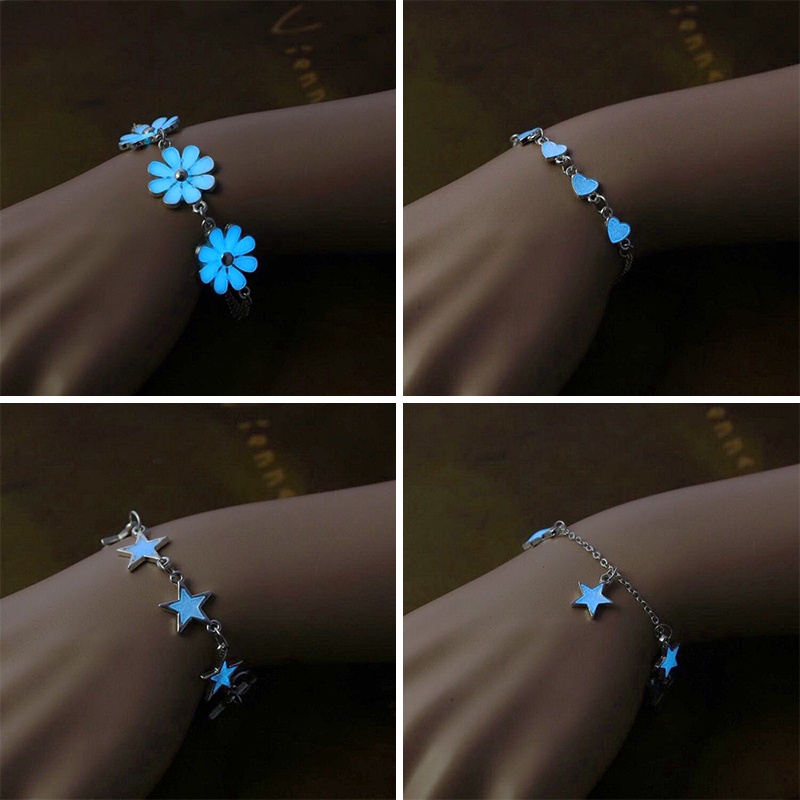 Gelang Tangan Rantai Aksen Bunga Daisy + Bintang + Hati Luminous Untuk Perhiasan Wanita