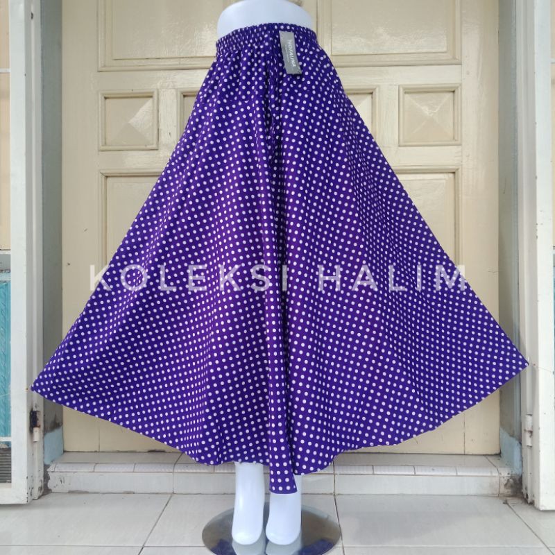 ROK PAYUNG LEBAR/ROK KATUN PANJANG/MOTIF PULKADOT-Ungu